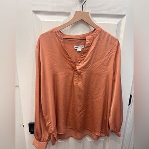 Ava & Viv V-Neck Blouse in Warm Orange